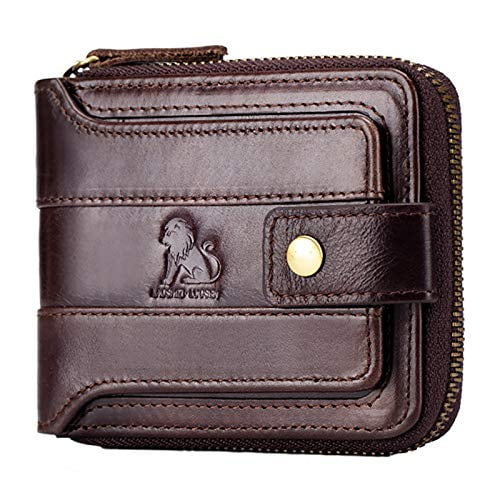 RFID Genuine Leather Men's ID Wallet Card Holder Coin Pocket Zipper Bifold Purse